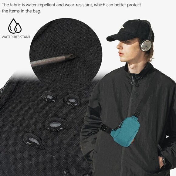 Light Blue Mini Crossbody Sling Bag for Men Women, Water-Resistant Nylon, Adjust - Picture 4 of 9